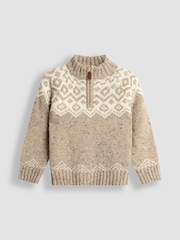 JoJo Maman Bébé Natural Fair Isle Half Zip Knit Jumper - Image 1 of 3