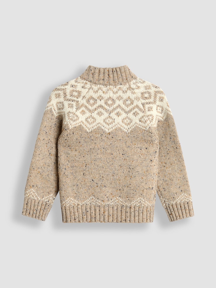 JoJo Maman Bébé Natural Fair Isle Half Zip Knit Jumper - Image 2 of 3