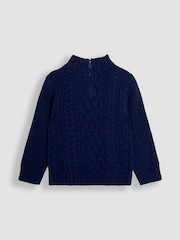 JoJo Maman Bébé Blue Chunky Cable Half Zip Jumper - Image 1 of 3