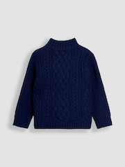 JoJo Maman Bébé Blue Chunky Cable Half Zip Jumper - Image 2 of 3