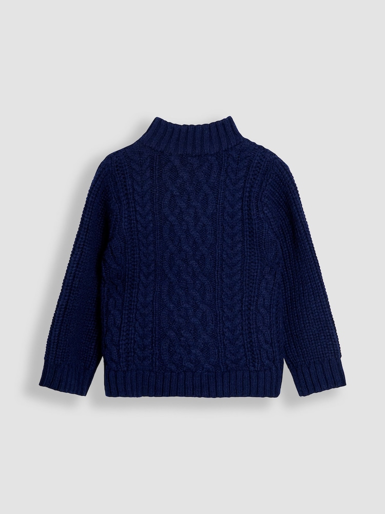 JoJo Maman Bébé Blue Chunky Cable Half Zip Jumper - Image 2 of 3