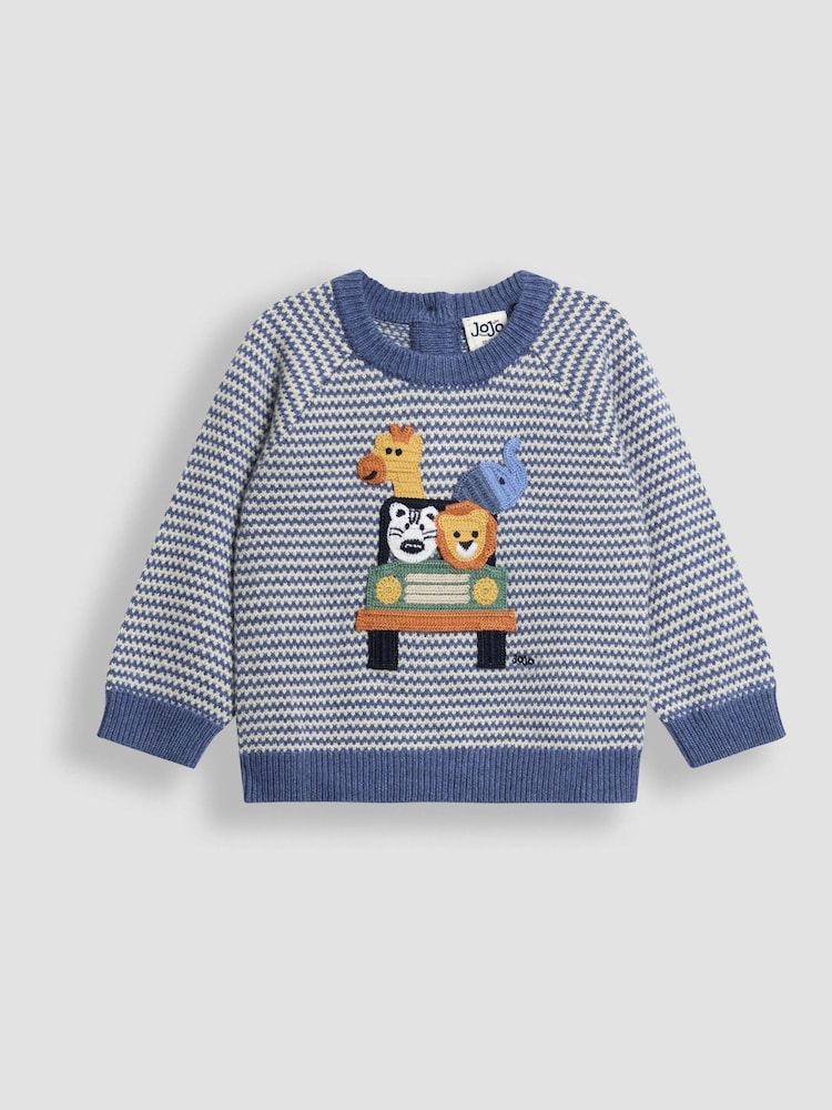 JoJo Maman Bébé Blue Crochet Appliqué Jumper - Image 1 of 3