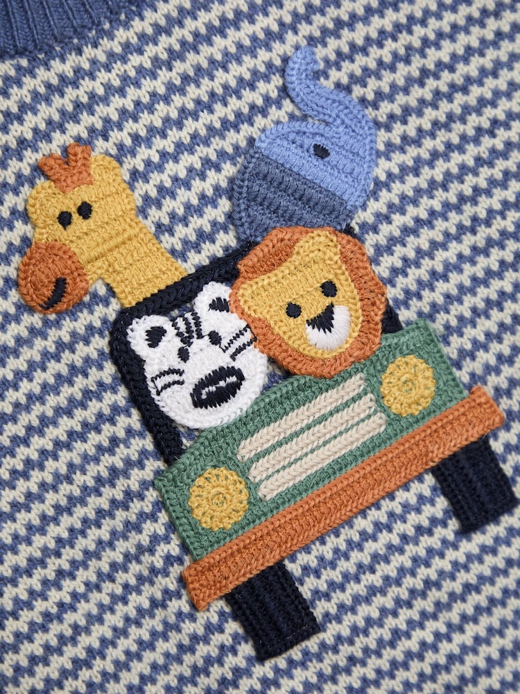 JoJo Maman Bébé Blue Crochet Appliqué Jumper - Image 2 of 3