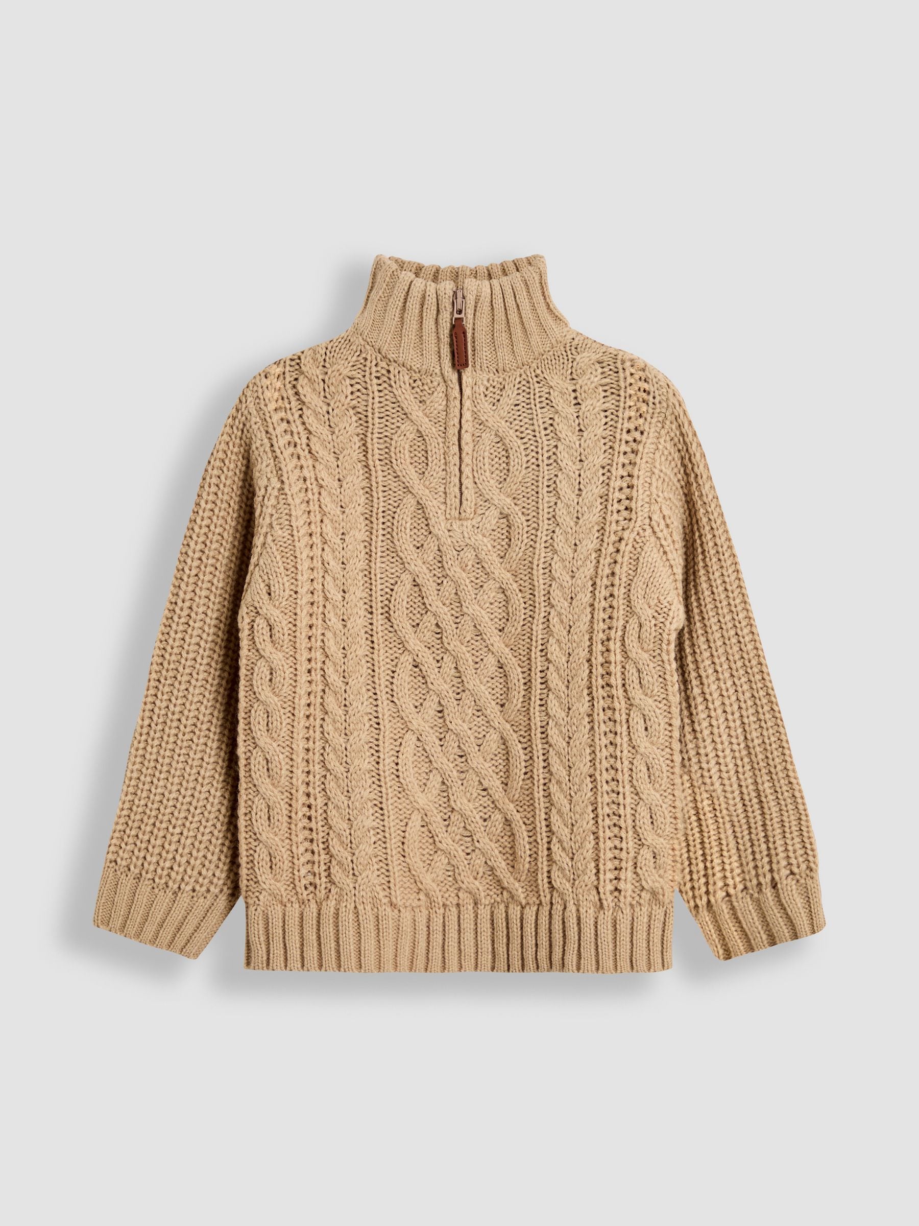 JoJo Maman Bébé Natural Chunky Cable Half Zip Jumper