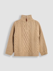 JoJo Maman Bébé Natural Chunky Cable Half Zip Jumper - Image 1 of 4