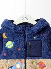 JoJo Maman Bébé Navy Blue Space Rocket Appliqué Teddy Fleece Jacket - Image 2 of 5