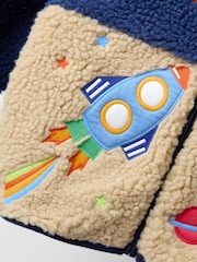 JoJo Maman Bébé Navy Blue Space Rocket Appliqué Teddy Fleece Jacket - Image 3 of 5
