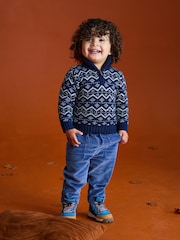 JoJo Maman Bébé Blue Fair Isle Half Zip Knit Jumper - Image 1 of 3