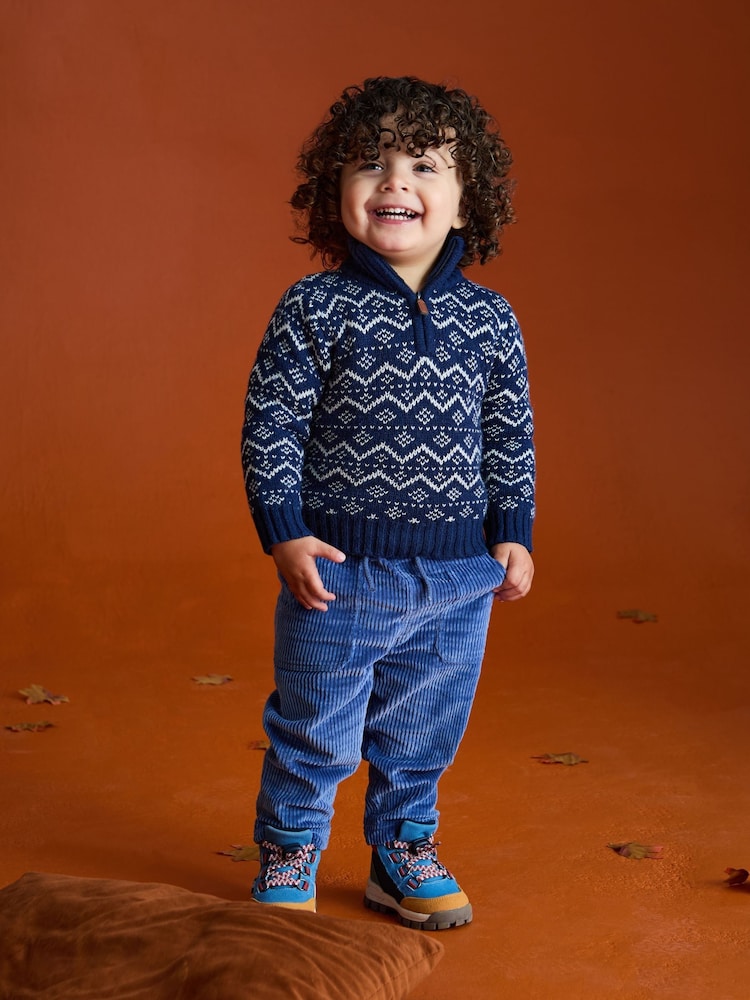 JoJo Maman Bébé Blue Fair Isle Half Zip Knit Jumper - Image 1 of 3