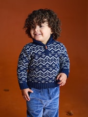 JoJo Maman Bébé Blue Fair Isle Half Zip Knit Jumper - Image 2 of 3