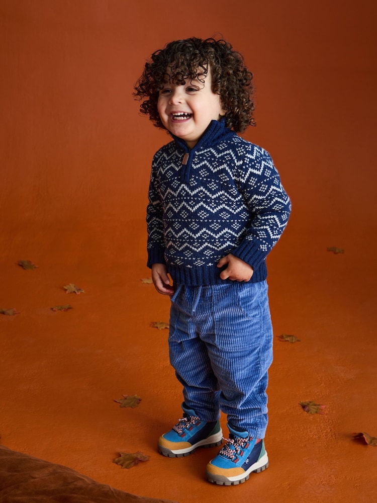 JoJo Maman Bébé Blue Fair Isle Half Zip Knit Jumper - Image 3 of 3