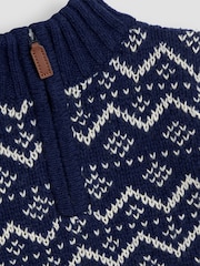 أزرق داكن أزرق - كنزة JoJo Maman Bébé Fair Isle بنصف سحاب محبوكة - صورة 5 من 6