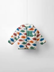 JoJo Maman Bébé Natural Stegosaurus Dino Checkerboard Hooded Borg Jacket - Image 2 of 6