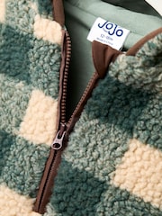JoJo Maman Bébé Green Highland Cow Appliqué Half Zip Borg Jacket - Image 11 of 13