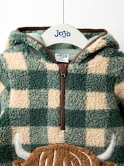 JoJo Maman Bébé Green Highland Cow Appliqué Half Zip Borg Jacket - Image 3 of 6