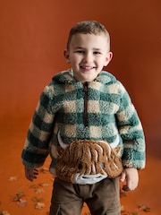 JoJo Maman Bébé Green Highland Cow Appliqué Half Zip Borg Jacket - Image 8 of 13