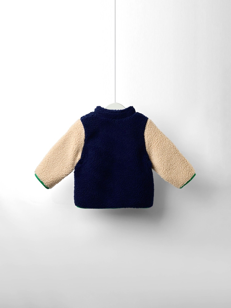 JoJo Maman Bébé Navy Blue Hooded Teddy Fleece Jacket - Image 10 of 10