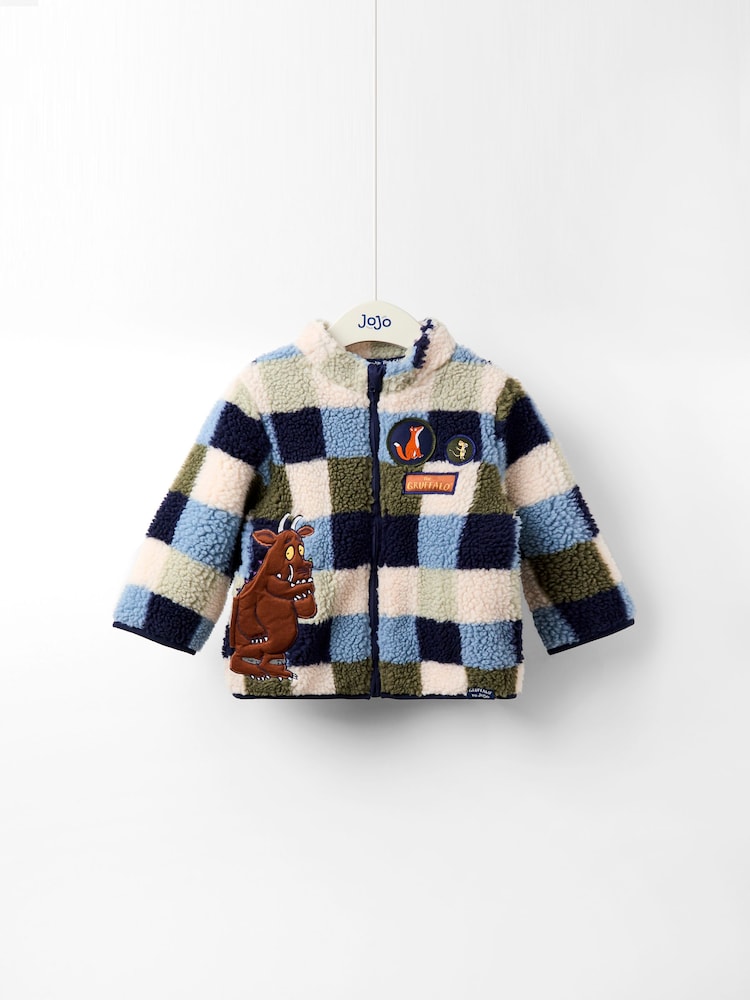 JoJo Maman Bébé Gruffalo Blue Appliqué Teddy Fleece Jacket - Image 1 of 3