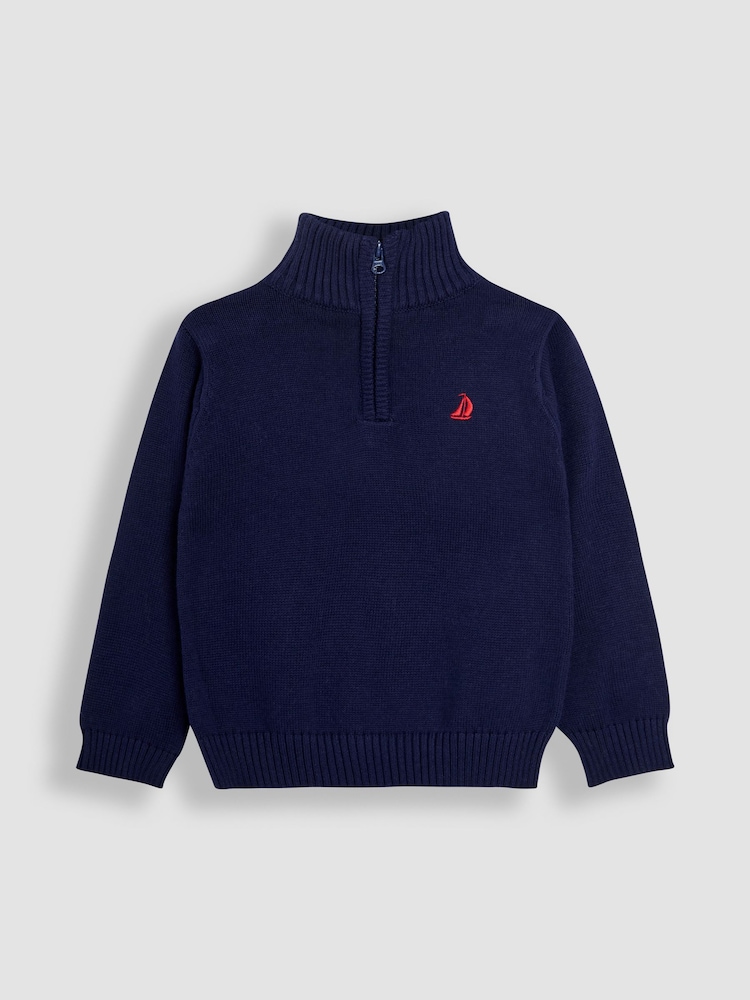 JoJo Maman Bébé Blue Classic Half Zip Jumper - Image 1 of 3