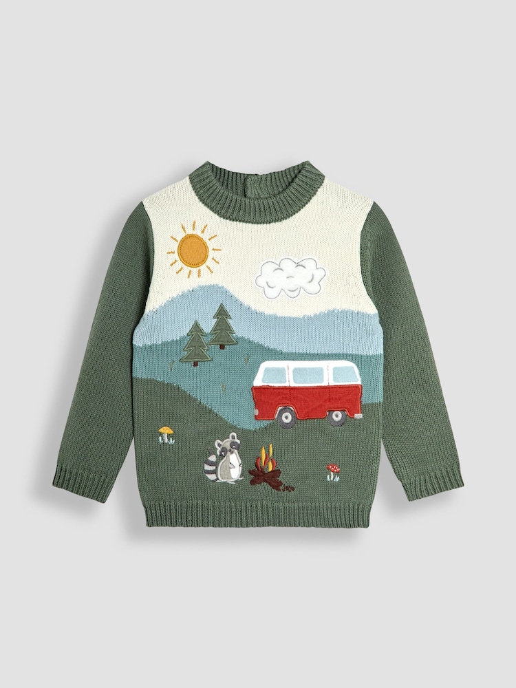 JoJo Maman Bébé Green Woodland Scene Jumper - Image 1 of 3 JoJo Maman Bébé Green Woodland Scene Jumper - Image 1 of 3