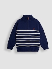 JoJo Maman Bébé Blue Classic Stripe Half Zip Jumper - Image 1 of 3