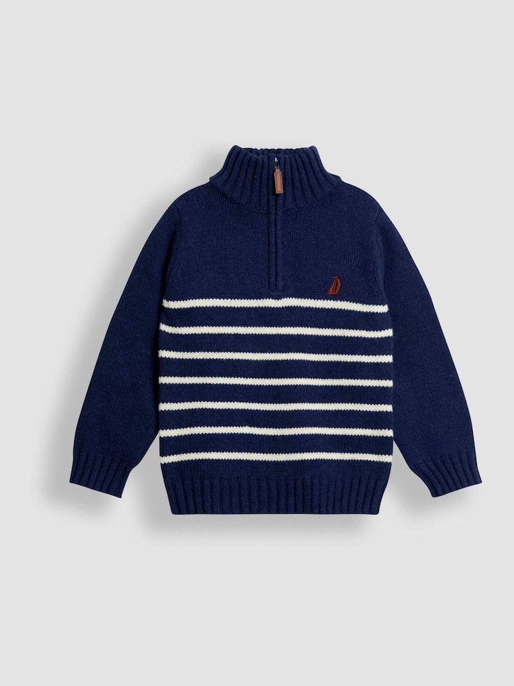 JoJo Maman Bébé Blue Classic Stripe Half Zip Jumper - Image 1 of 3