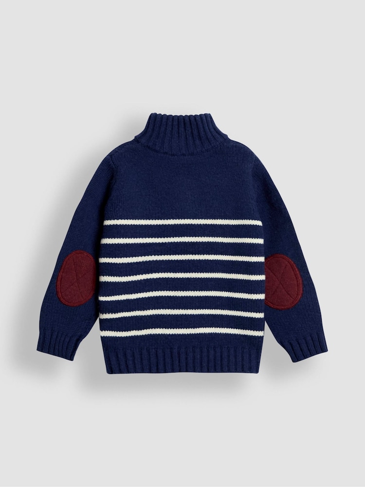 JoJo Maman Bébé Blue Classic Stripe Half Zip Jumper - Image 3 of 3