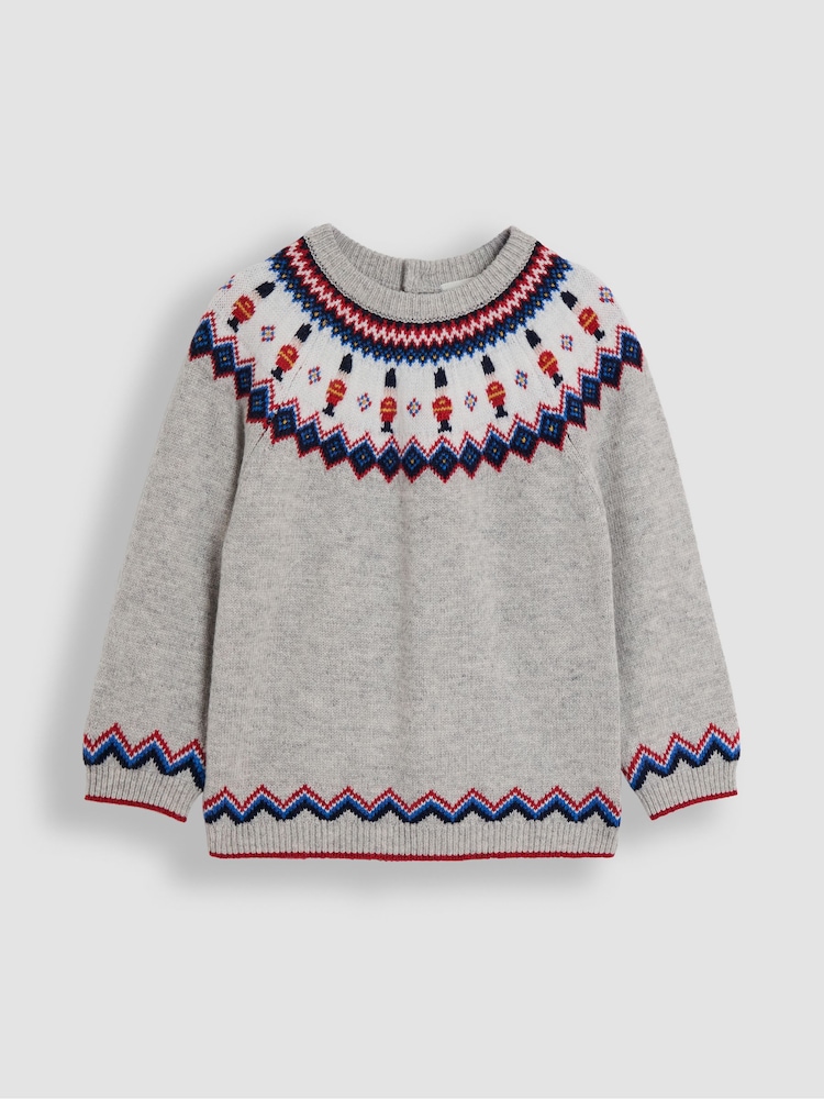 JoJo Maman Bébé Grey Character Fair Isle Jumper - Image 1 of 3