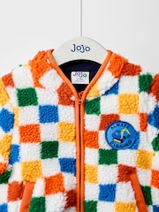JoJo Maman Bébé Orange Bright Checkerboard Borg Jacket - Image 7 of 10
