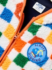 JoJo Maman Bébé Orange Bright Checkerboard Borg Jacket - Image 9 of 10