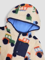 JoJo Maman Bébé Light Natural Hooded Teddy Fleece Jacket - Image 3 of 3
