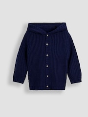 JoJo Maman Bébé Blue Knit Hooded Cardigan - Image 1 of 3