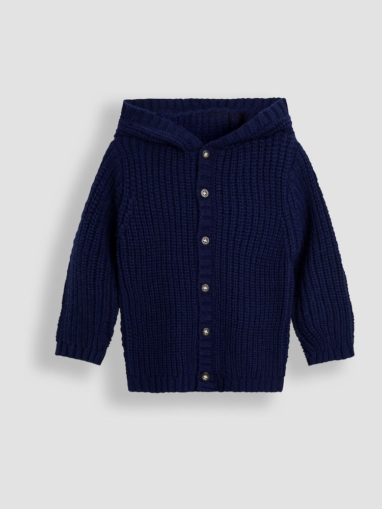 JoJo Maman Bébé Blue Knit Hooded Cardigan - Image 1 of 3