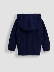 JoJo Maman Bébé Blue Knit Hooded Cardigan - Image 2 of 3