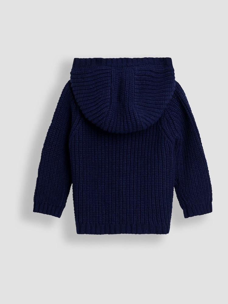 JoJo Maman Bébé Blue Knit Hooded Cardigan - Image 2 of 3