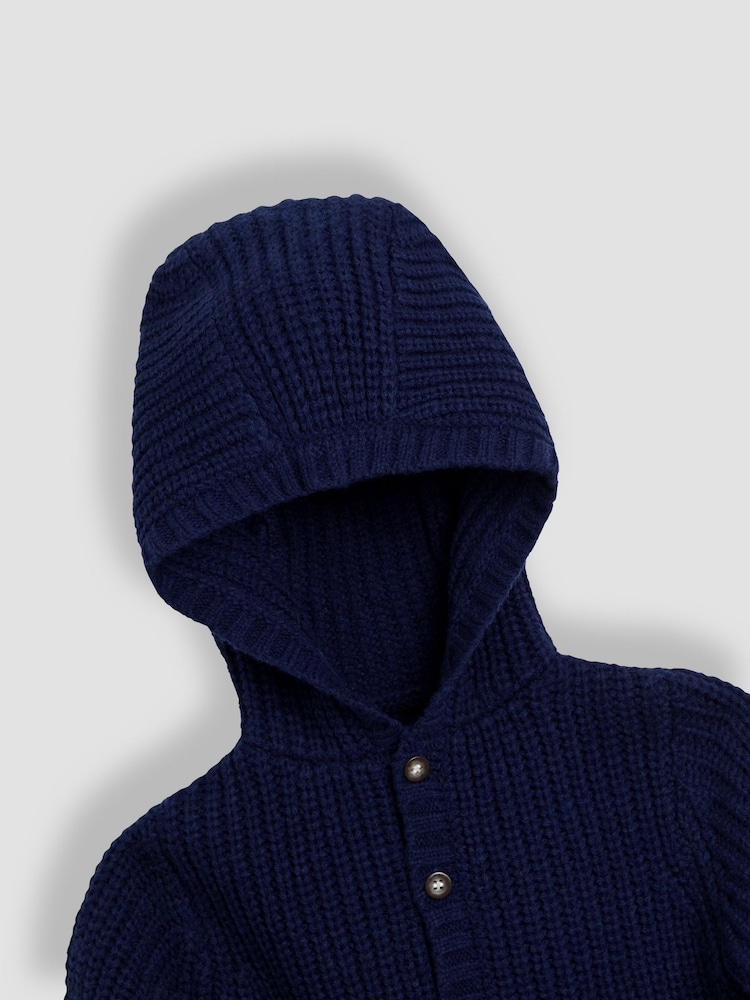 JoJo Maman Bébé Blue Knit Hooded Cardigan - Image 3 of 3