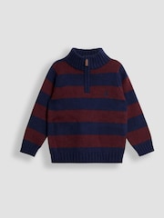JoJo Maman Bébé Red Classic Stripe Half Zip Jumper - Image 1 of 3