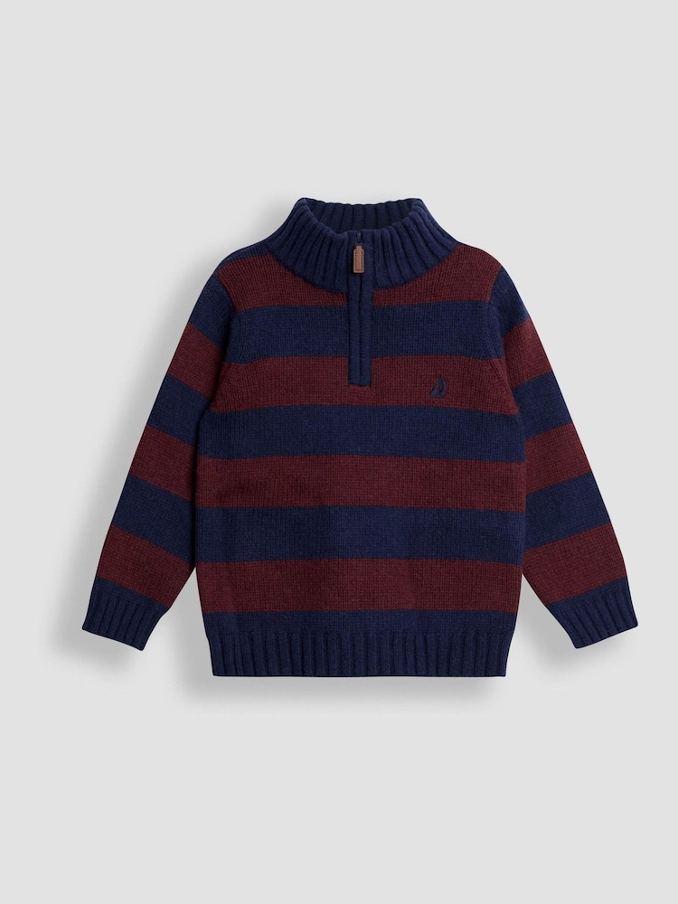JoJo Maman Bébé Red Classic Stripe Half Zip Jumper - Image 1 of 3