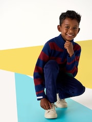 JoJo Maman Bébé Red Classic Stripe Half Zip Jumper - Image 7 of 7