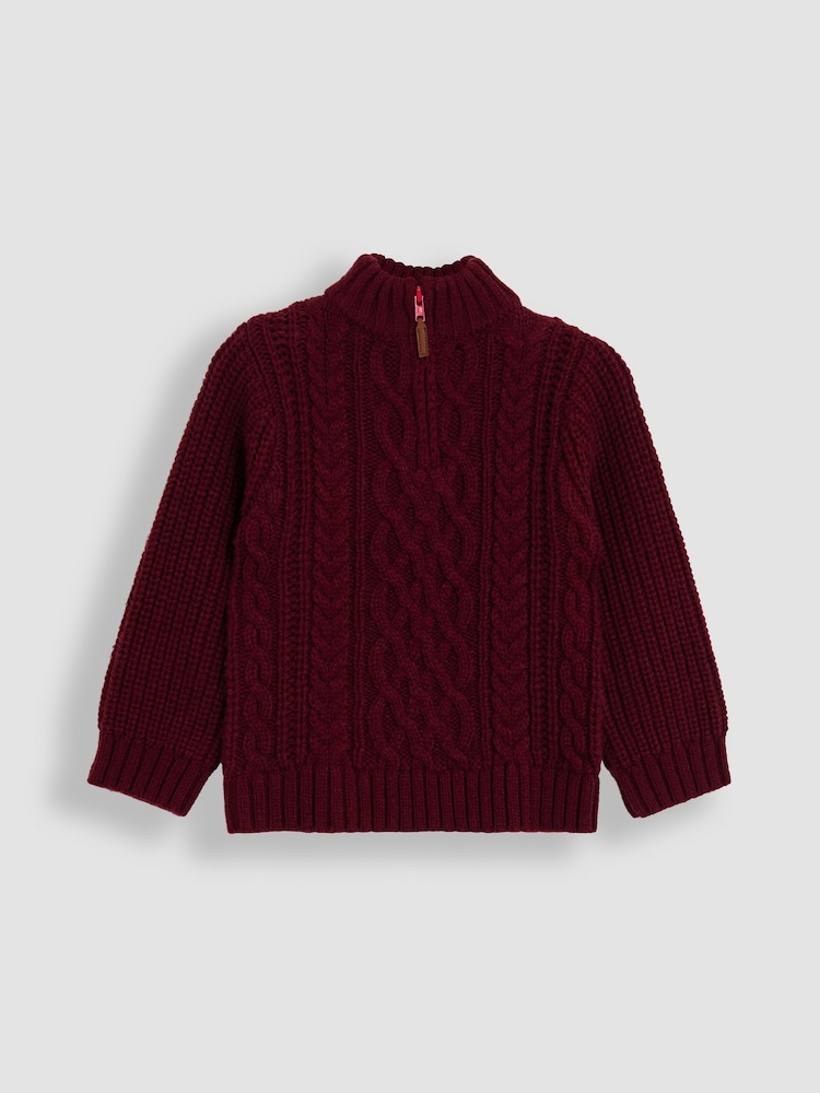 JoJo Maman Bébé Red Chunky Cable Half Zip Jumper - Image 1 of 3