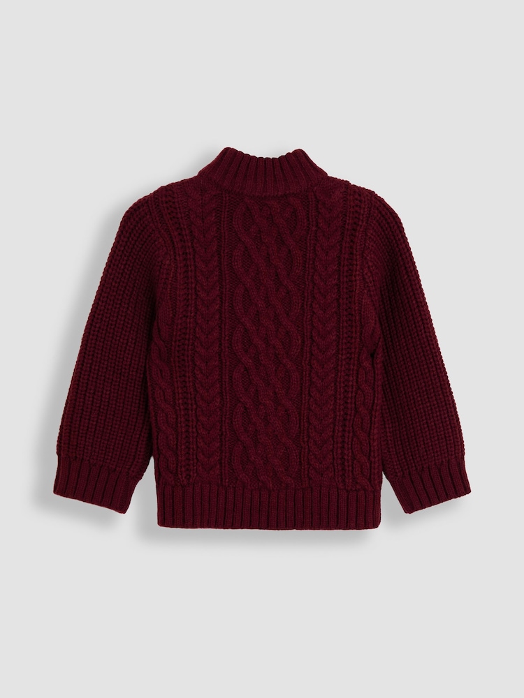 JoJo Maman Bébé Red Chunky Cable Half Zip Jumper - Image 2 of 3