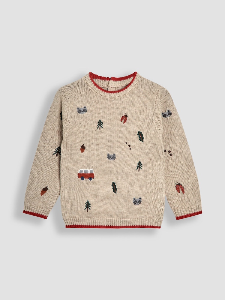 JoJo Maman Bébé Natural Embroidered Jumper - Image 1 of 3