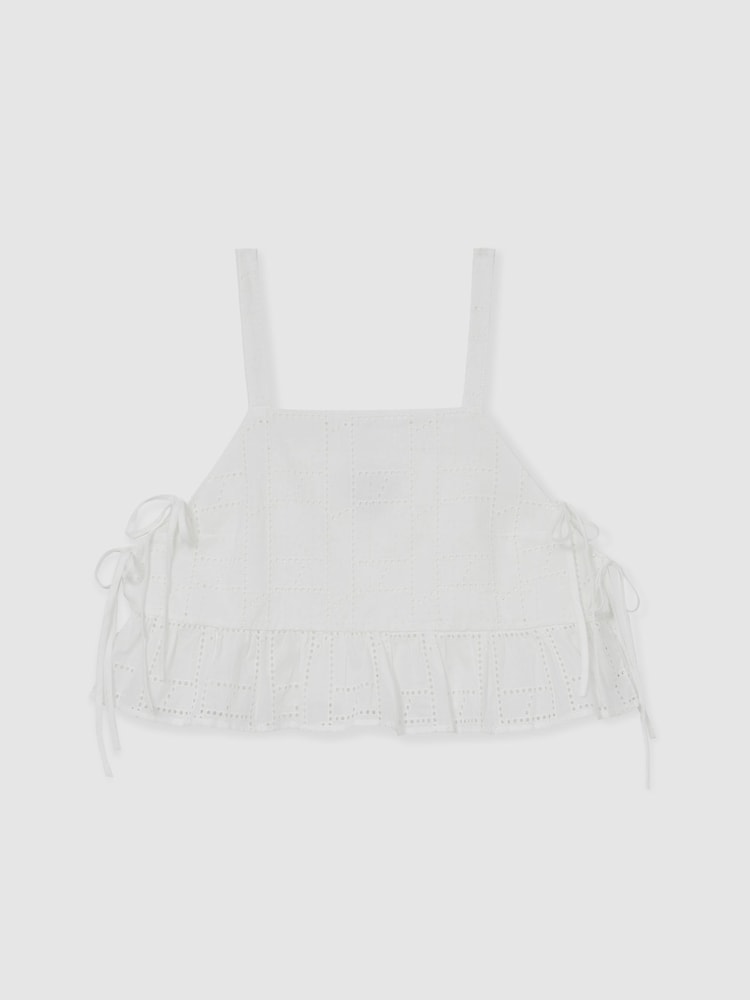 Reiss White Poppy Cotton Broderie Side-Tie Cropped Top - Image 2 of 7