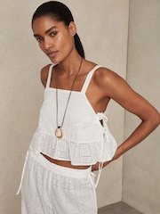 Reiss White Poppy Cotton Broderie Side-Tie Cropped Top - Image 4 of 7