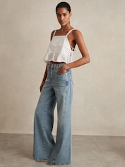Reiss White Poppy Cotton Broderie Side-Tie Cropped Top - Image 6 of 7