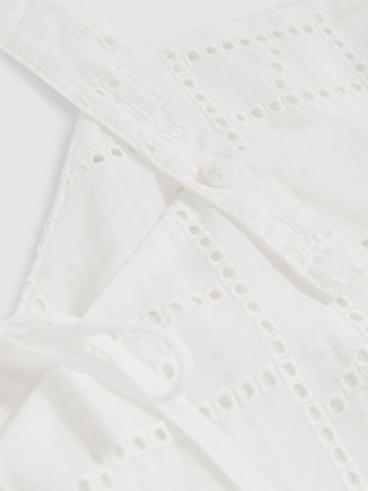 Reiss White Poppy Cotton Broderie Side-Tie Cropped Top - Image 7 of 7
