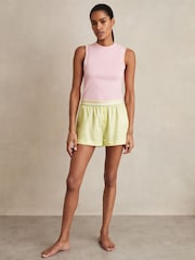 Reiss Lemon Yellow Kiera Linen-Blend Contrast-Waist Boxer Shorts - Image 1 of 6
