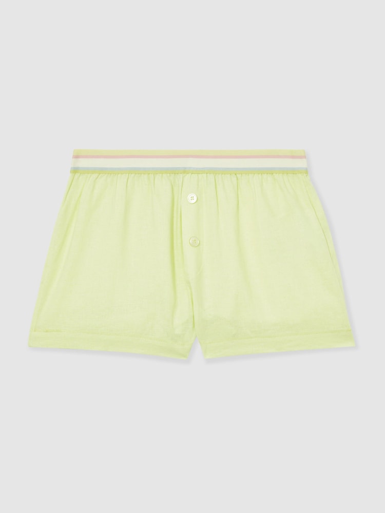 Reiss Lemon Yellow Kiera Linen-Blend Contrast-Waist Boxer Shorts - Image 2 of 6