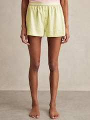 Reiss Lemon Yellow Kiera Linen-Blend Contrast-Waist Boxer Shorts - Image 3 of 6
