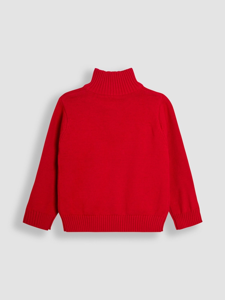 JoJo Maman Bébé Red Classic Half Zip Jumper - Image 2 of 3